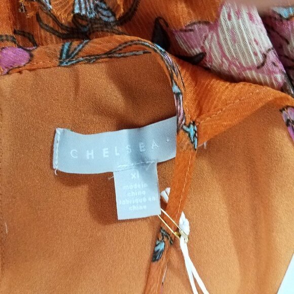 NEW Chelsea 28 XL Tiered Chiffon Fit & Flare Dress in Orange Floral - Picture 12 of 15